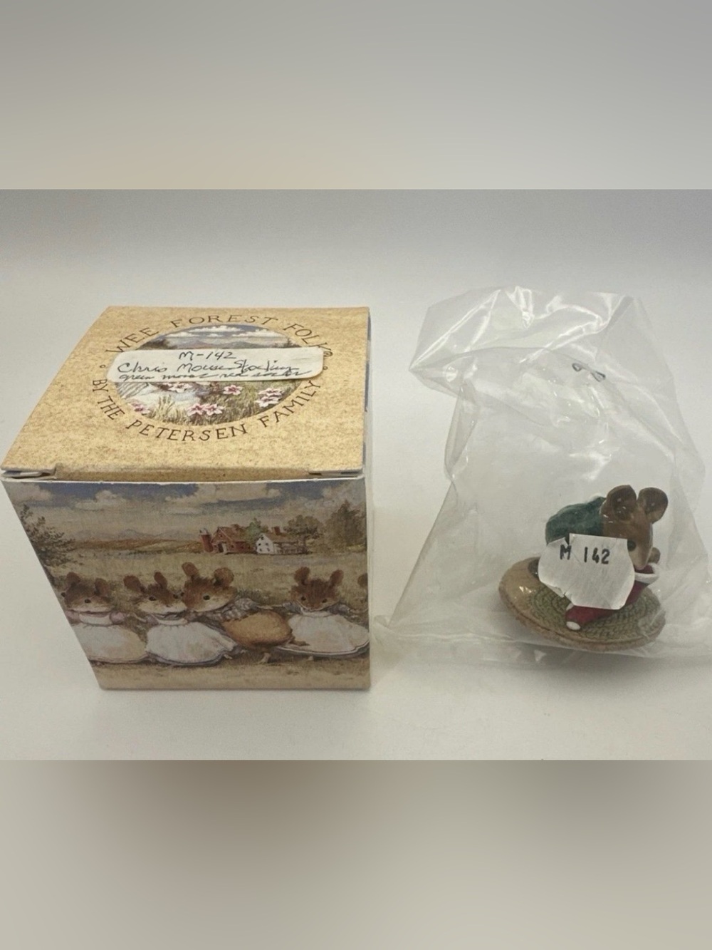 Wee Forest Folk "Chris Mouse Stocking" M-142 WFF 1986 Green PJs (AP) w/Box, Bag